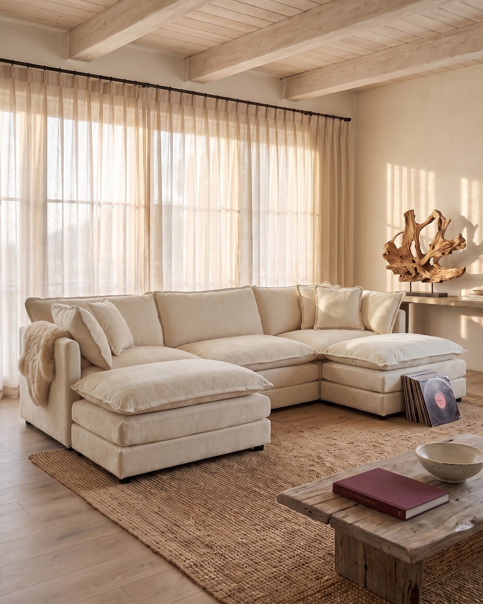 Beige Chenille Sofas in a living room