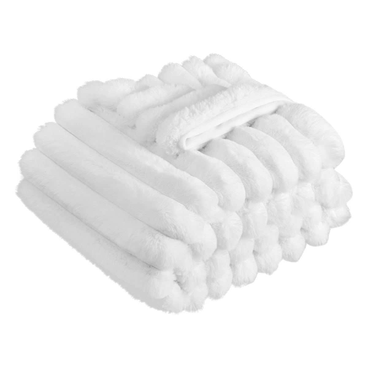 White ribbed faux fur throw, product photo