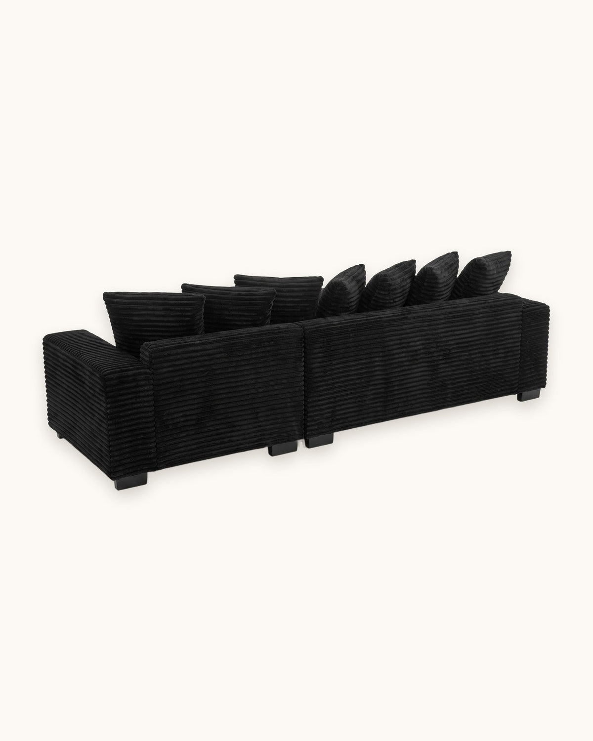 Black Corduroy L-Shaped Sectional with Reversible Chaise, 111 in in Black, chaise shown on the left (reversible), back view