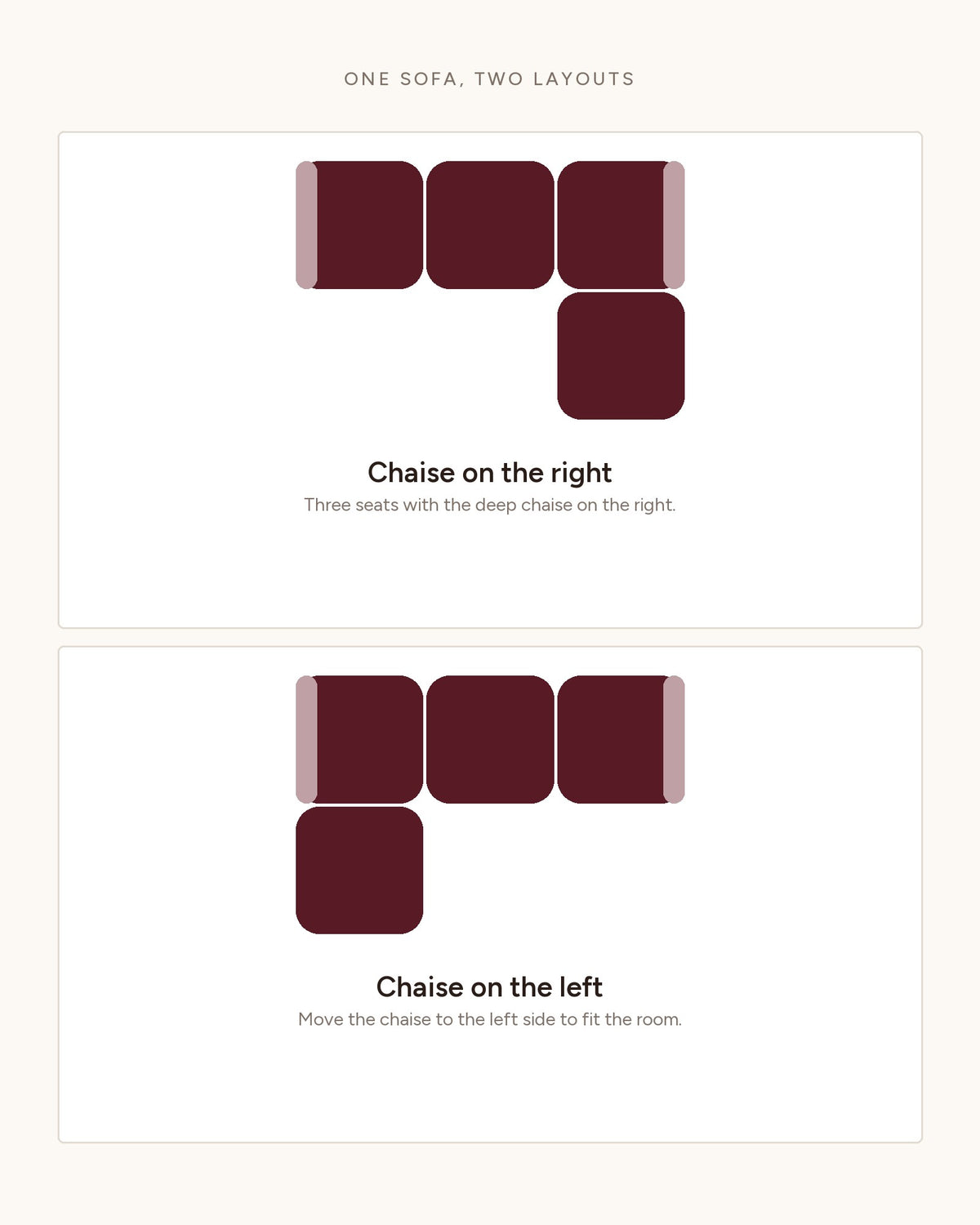 Black Corduroy L-Shaped Sectional with Reversible Chaise, 111 in in Black, chaise shown on the left (reversible), top-view diagram of the layouts
