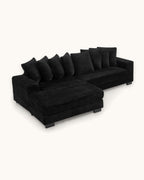 Black Corduroy L-Shaped Sectional with Reversible Chaise, 111 in in Black, chaise shown on the left (reversible), studio photo on a light background [c:black] [pack]