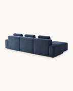 Blue Tufted Corduroy Sectional with Ottoman, 117 in in Blue, back view [c:blue]