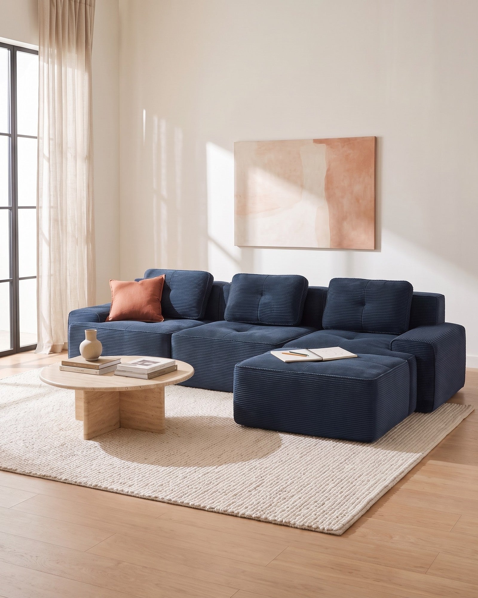 Blue Corduroy Sofas in a living room
