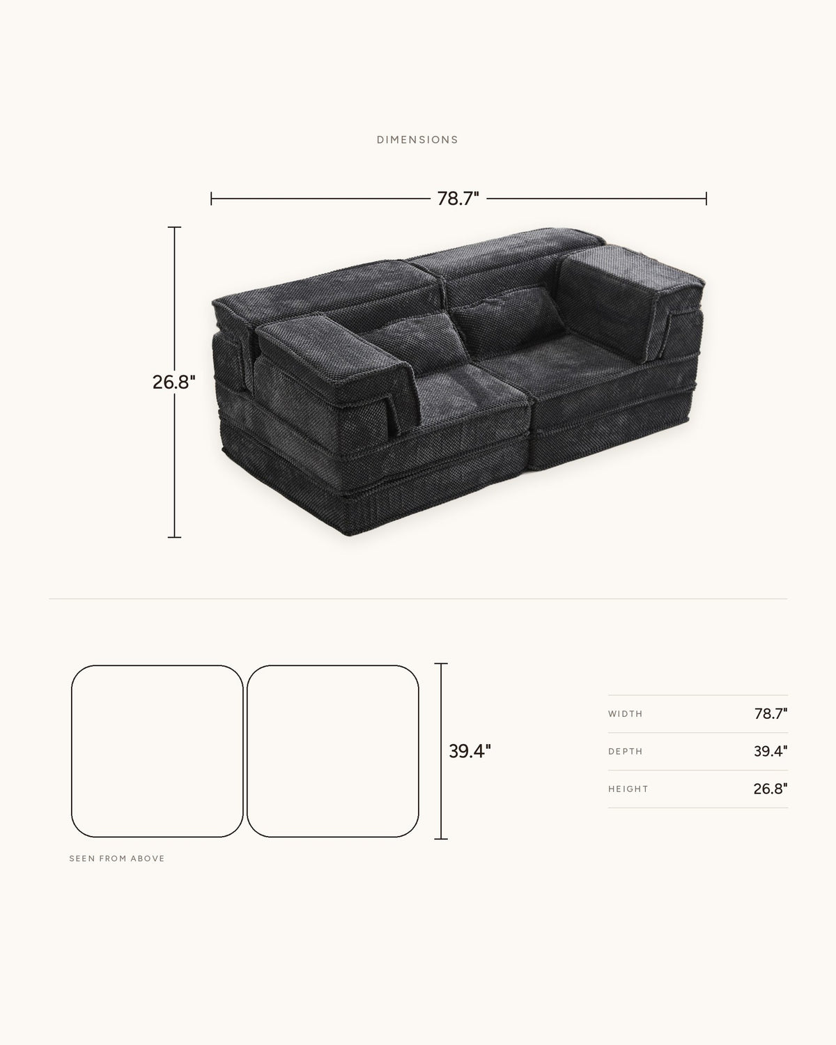 Boneless Compression Loveseat, 79 in, dimensions in inches