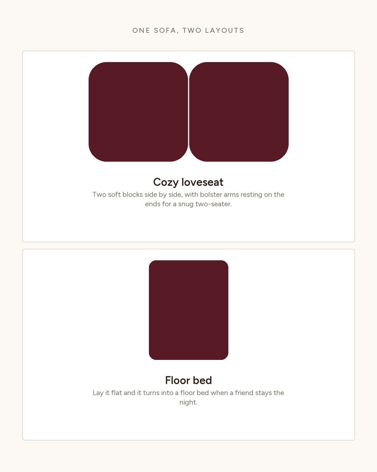 Boneless Compression Loveseat, 79 in in Dark Grey, top-view diagram of the layouts