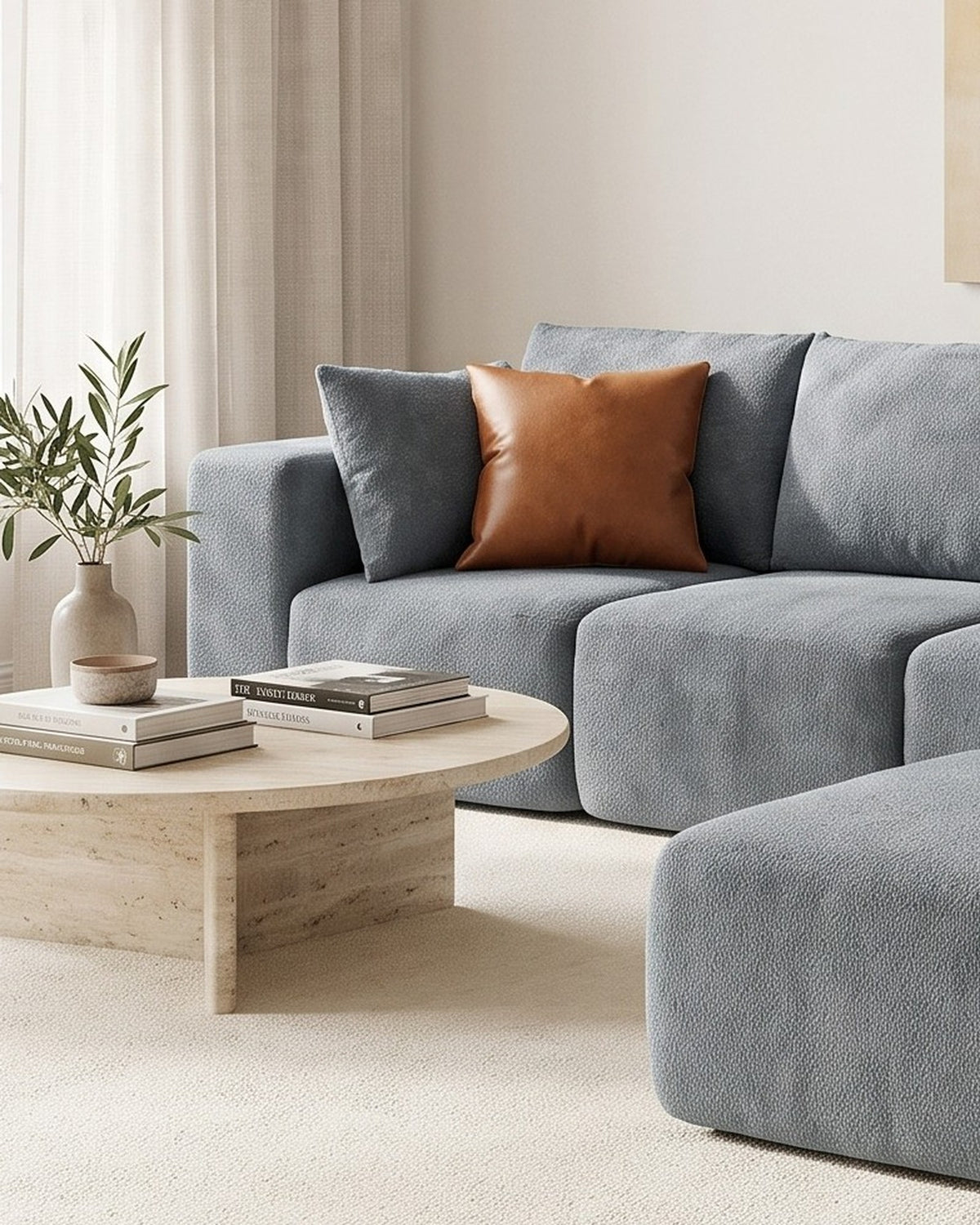 Boneless U-Shaped Sectional with Two Ottomans, 116 in in Dark Grey, close-up of the left end