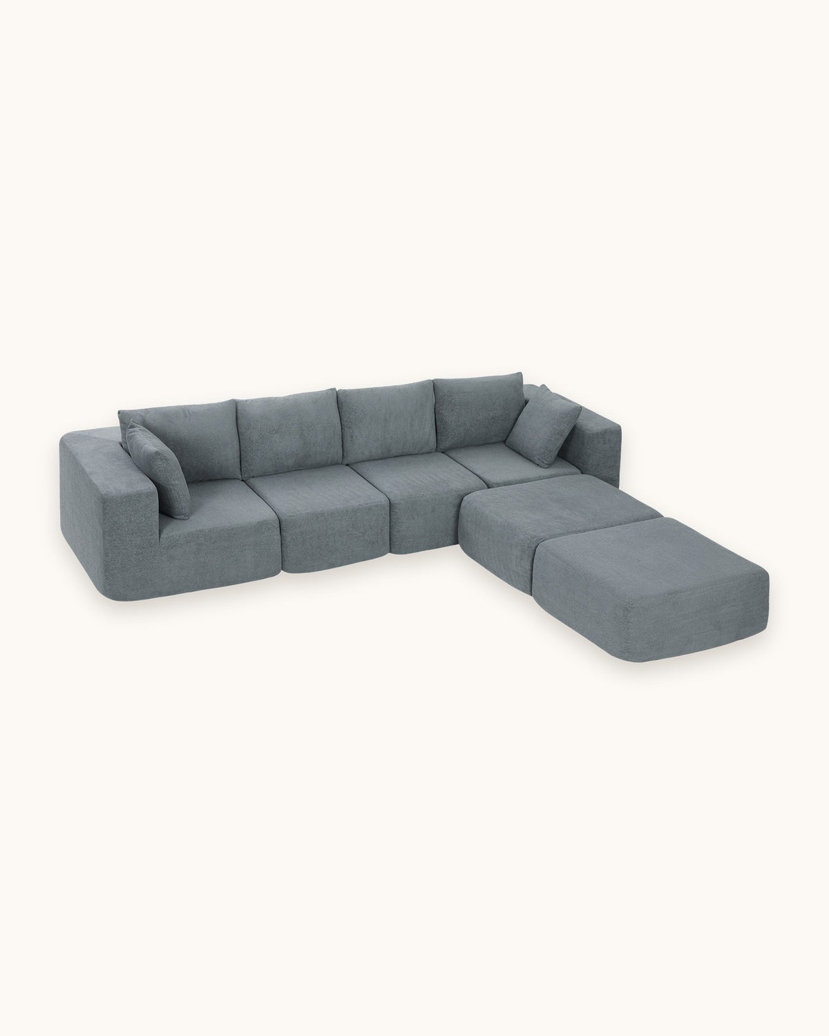 Boneless U-Shaped Sectional with Two Ottomans, 116 in in Dark Grey, studio photo on a light background