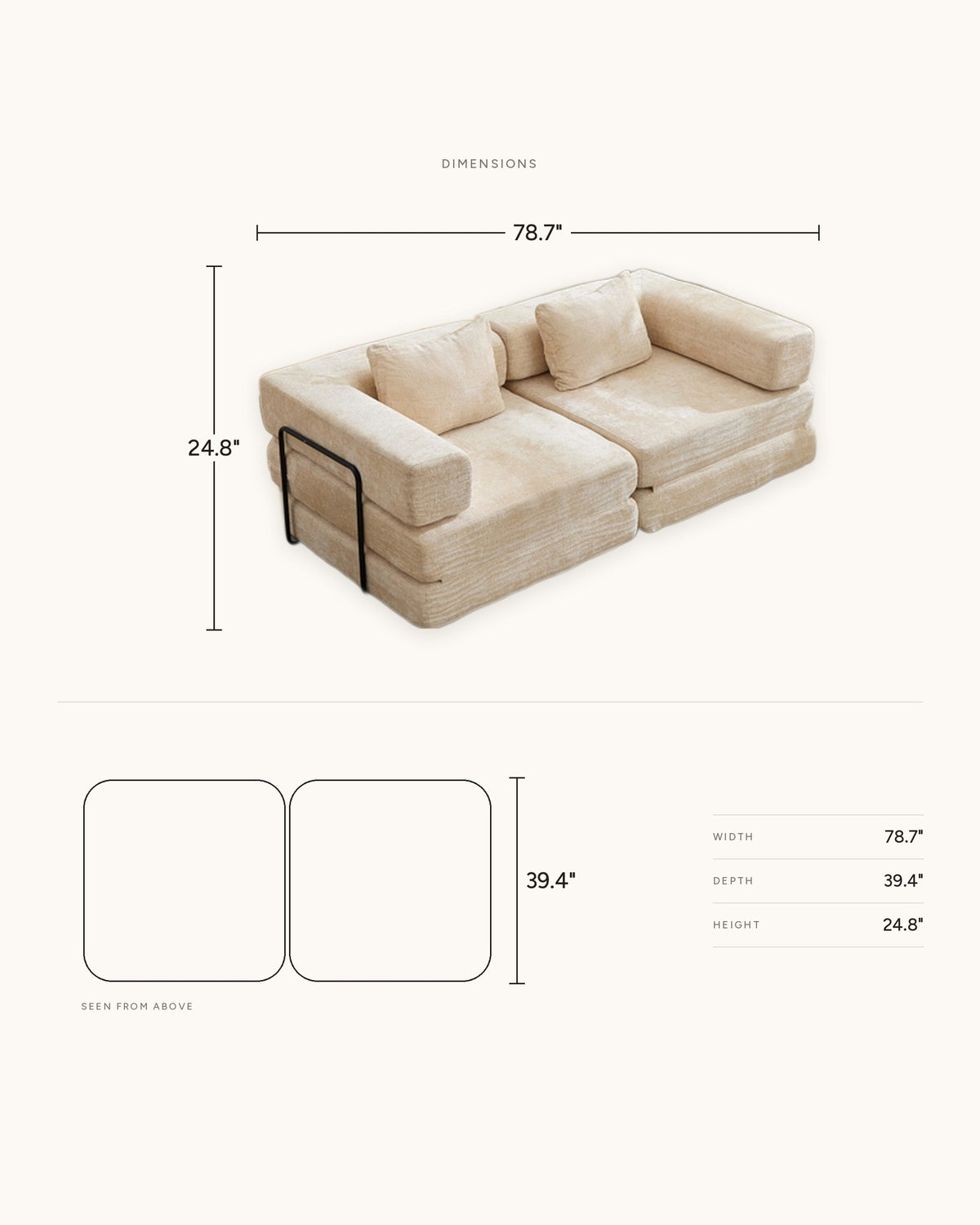 Chenille Compression Loveseat, 79 in, dimensions in inches