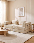 Chenille Compression Loveseat, 79 in in Beige, styled in a bright living room [c:beige] [r:good]