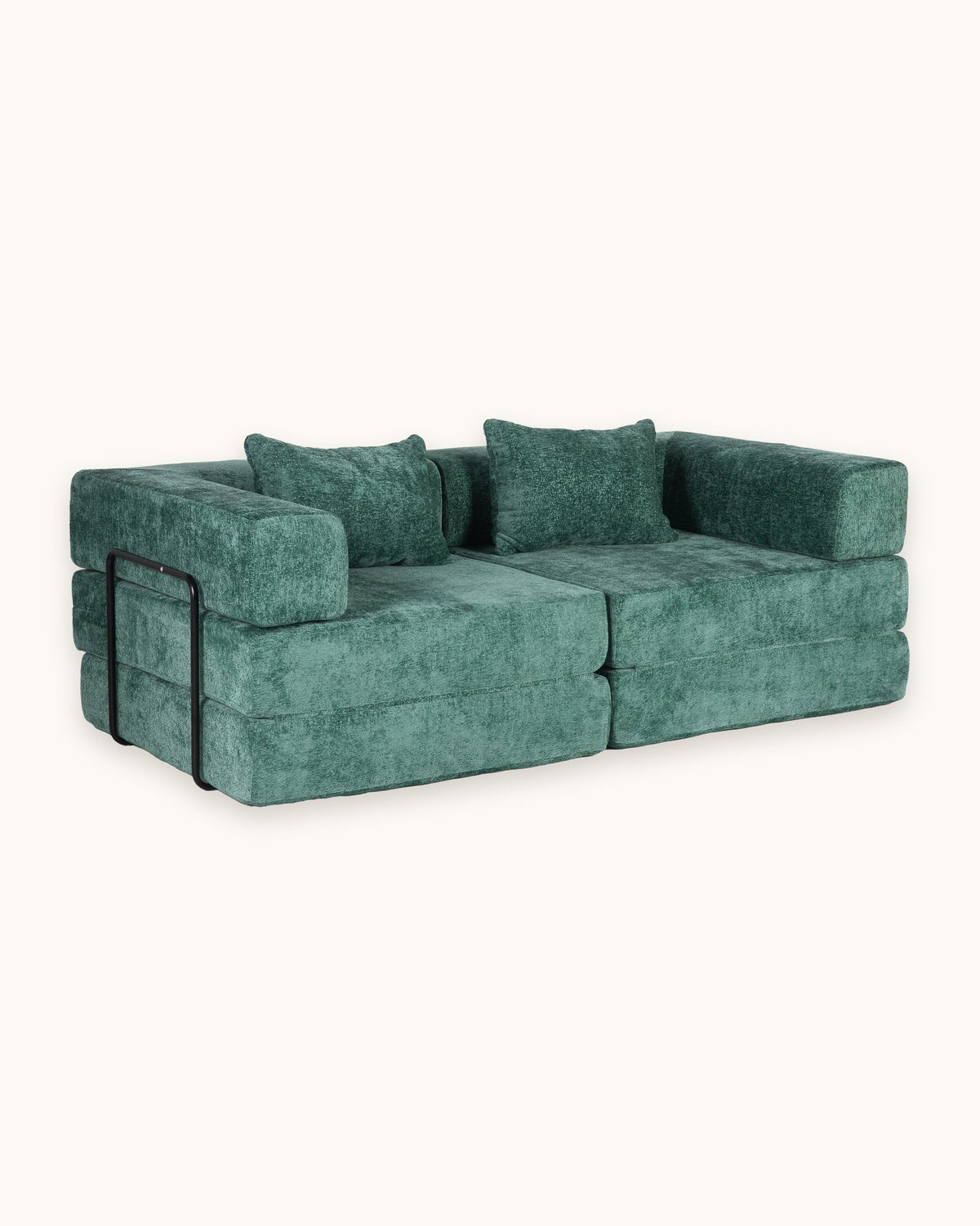 Chenille Compression Loveseat, 79 in in Dark Green, studio photo on a light background