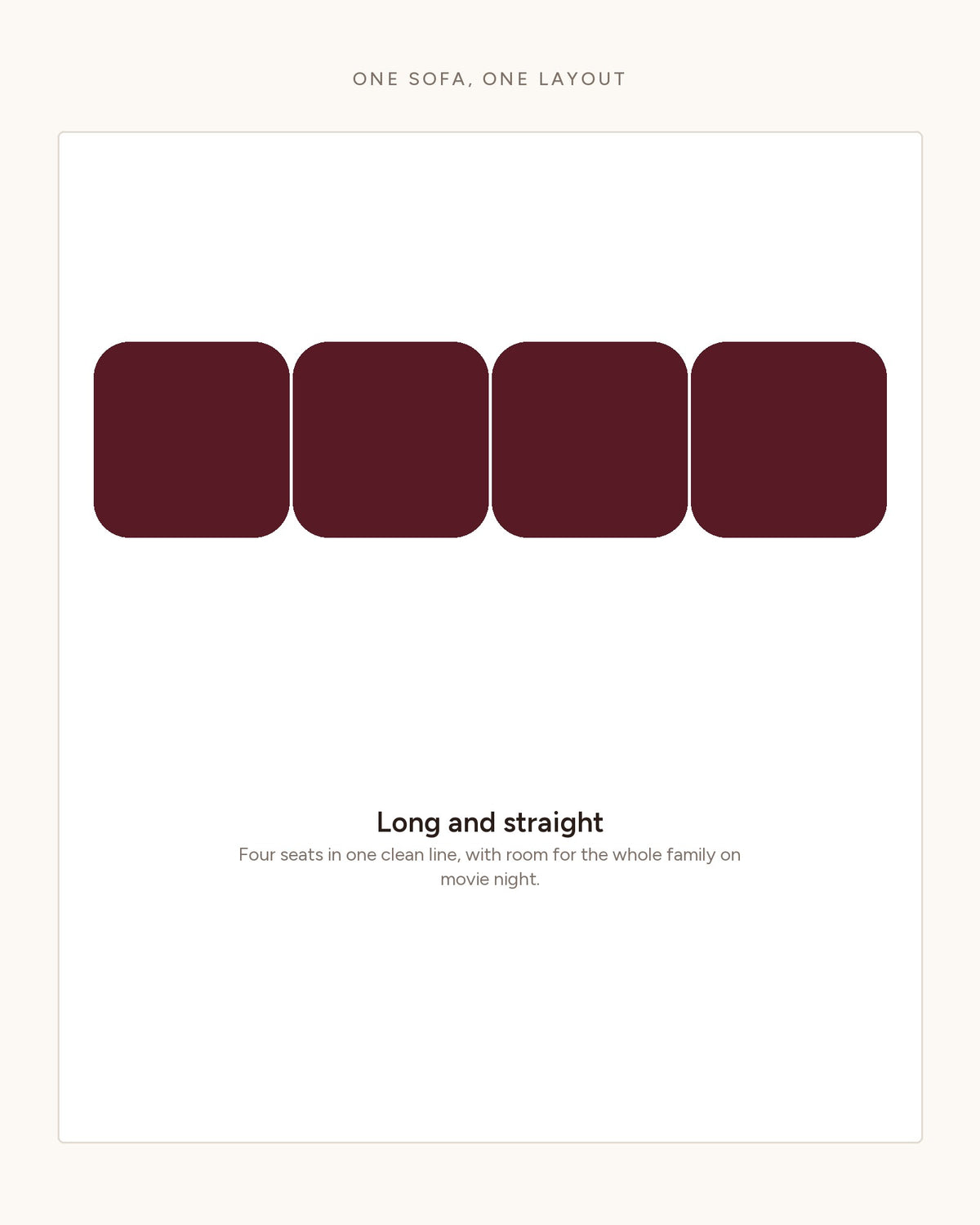 Chenille Modular 4-Seat Sofa in Beige, top-view diagram of the layouts
