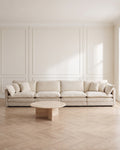 Chenille Modular 4-Seat Sofa in Beige, styled in a bright living room [c:beige] [r:good]