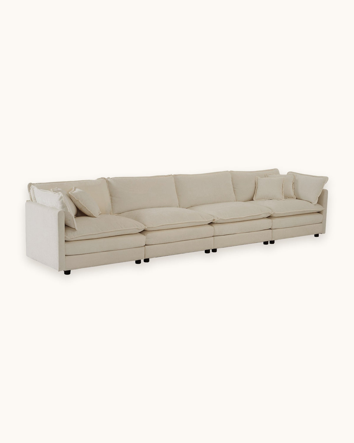 Chenille Modular 4-Seat Sofa in Beige, studio photo on a light background