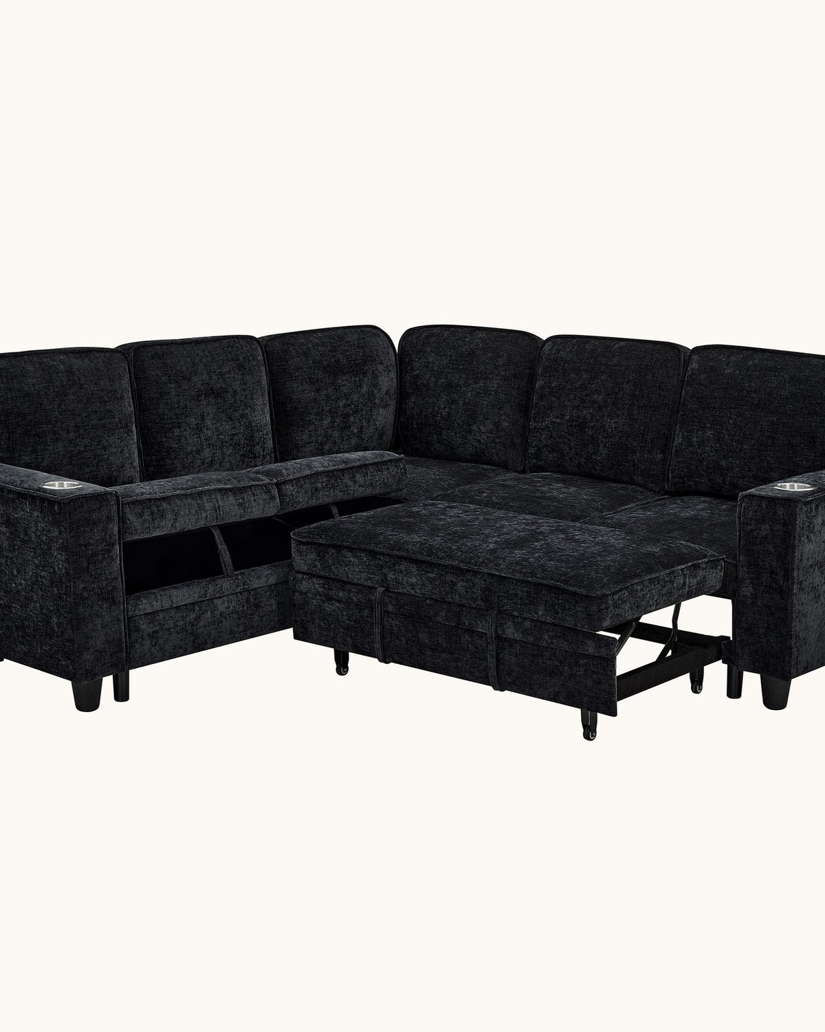 Chenille Sleeper Sectional with Pull-Out Bed and Storage, 81 in in Charcoal, fabric close-up