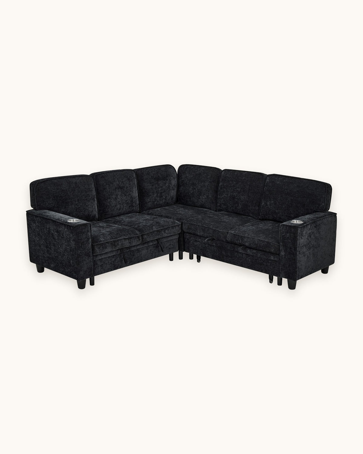 Chenille Sleeper Sectional with Pull-Out Bed and Storage, 81 in in Charcoal, studio photo on a light background