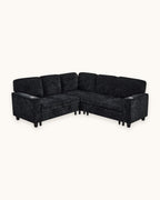 Chenille Sleeper Sectional with Pull-Out Bed and Storage, 81 in in Charcoal, studio photo on a light background [c:charcoal] [pack]