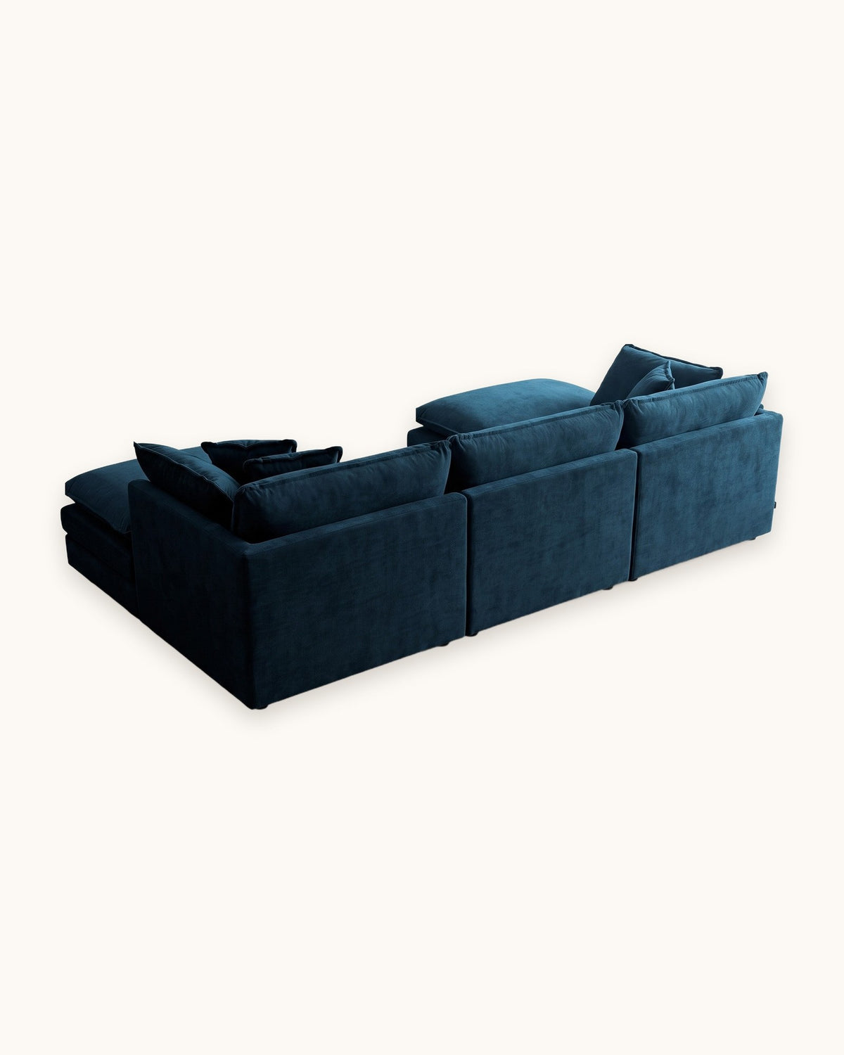 Chenille U-Shaped Sectional with 2 Reversible Ottomans, 3 Seats in Blue, back view