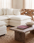 Chenille U-Shaped Sectional with 2 Reversible Ottomans, 3 Seats in White, close-up of the right end [c:white]