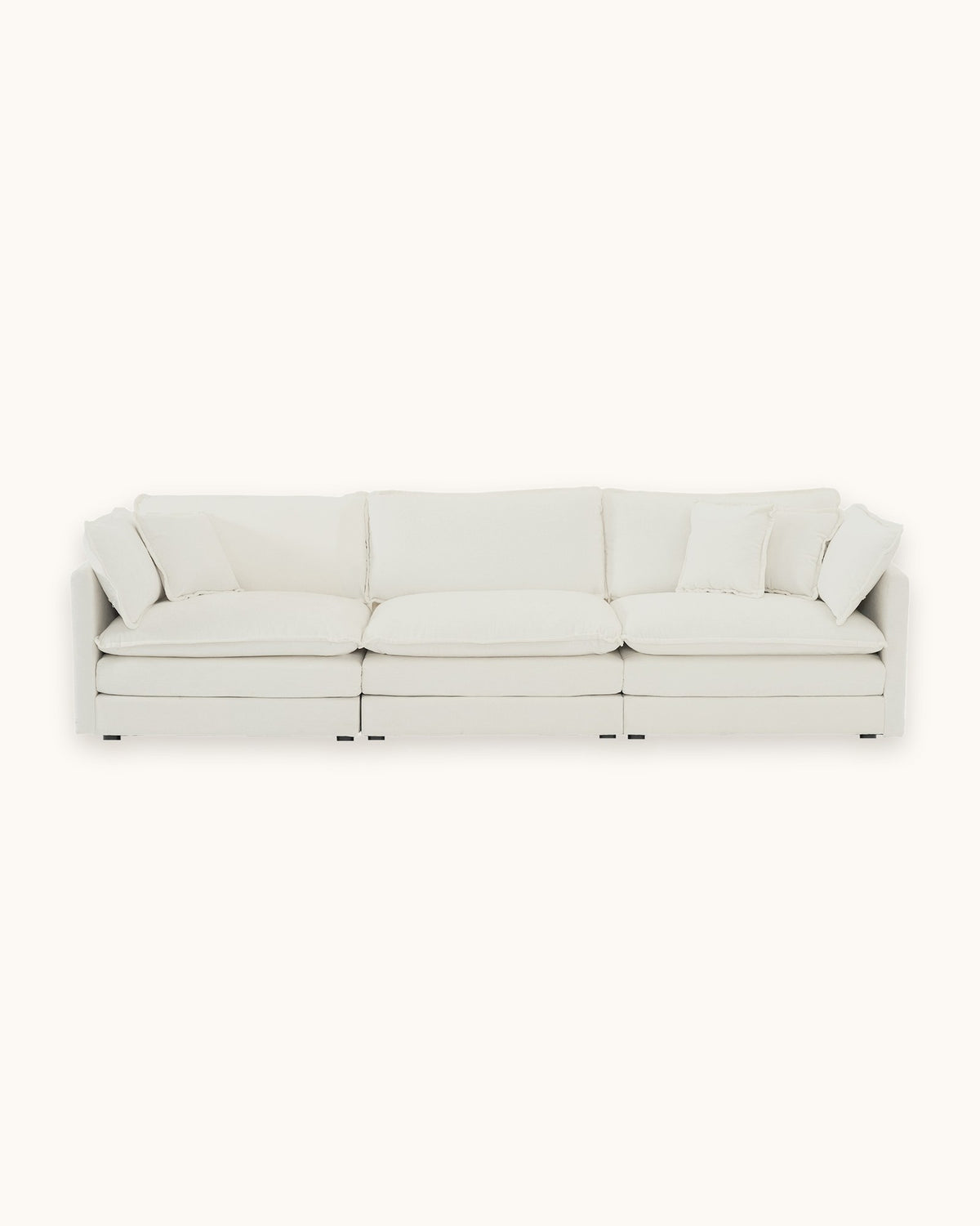 Chenille U-Shaped Sectional with 2 Reversible Ottomans, 3 Seats in White, studio photo on a light background