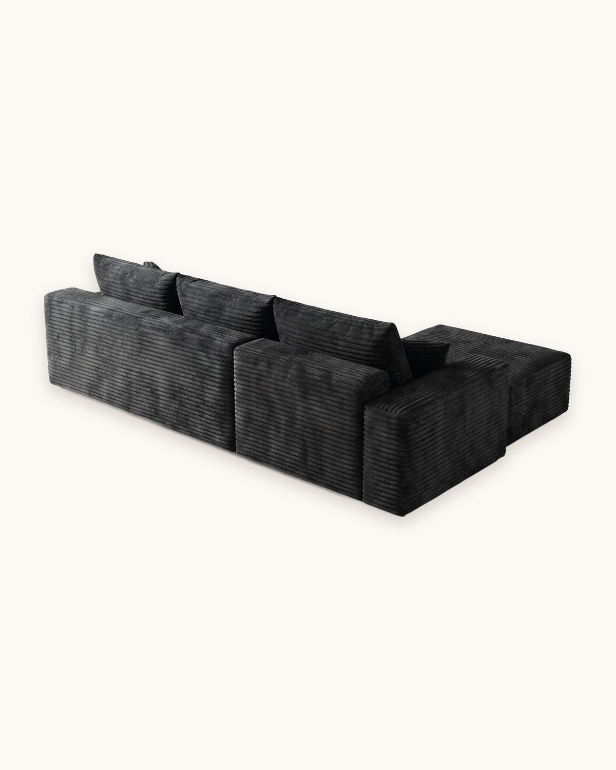 Cloud Corduroy L-Shaped Sectional with Chaise, 107 in in Black, back view