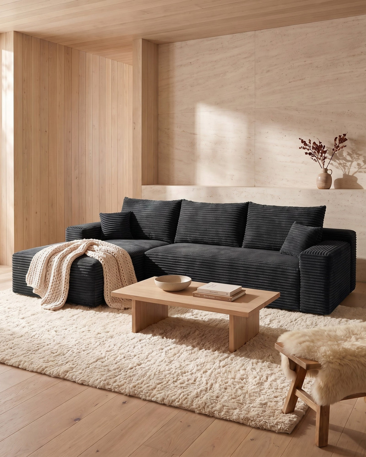 Cloud Corduroy L-Shaped Sectional with Chaise, 107 in