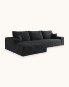 Cloud Corduroy L-Shaped Sectional with Chaise, 107 in in Black, studio photo on a light background [c:black] [pack]
