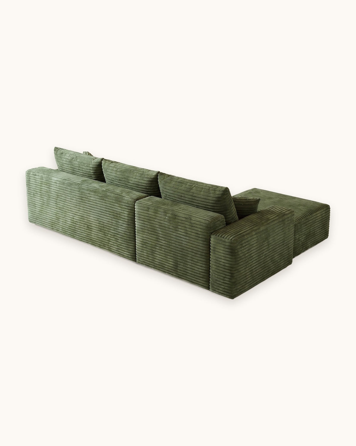 Cloud Corduroy L-Shaped Sectional with Chaise, 107 in in Green, back view