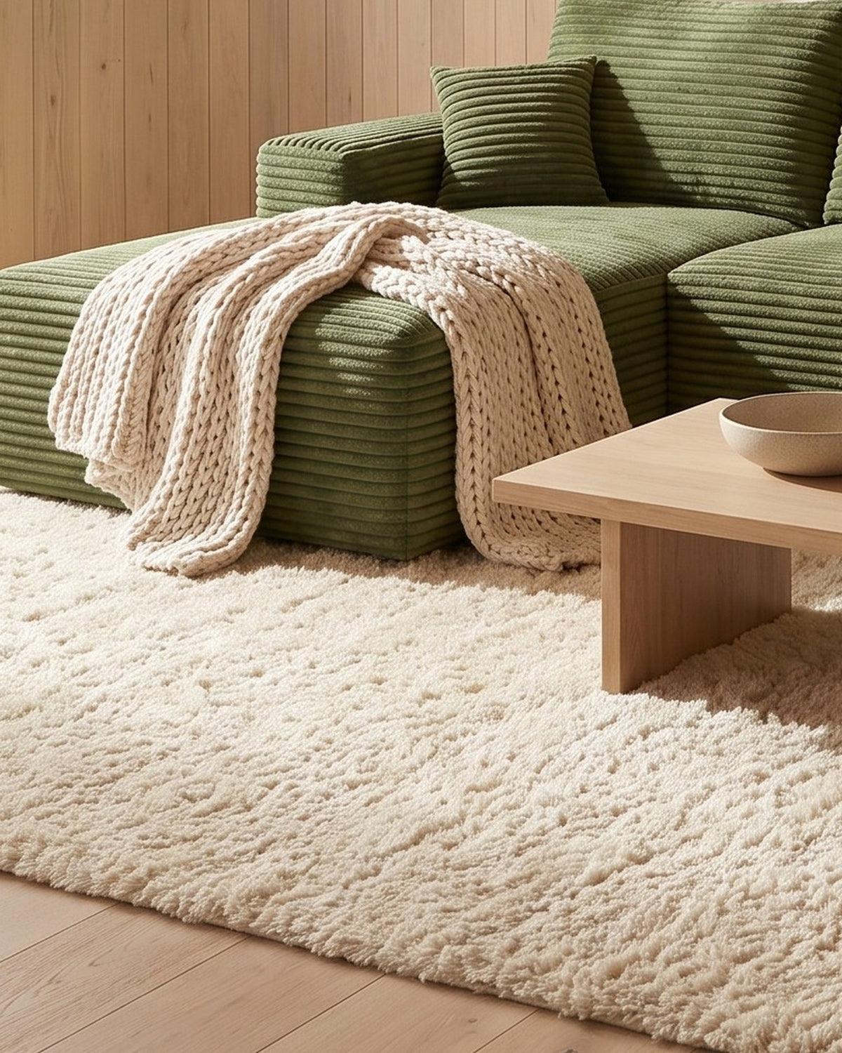Cloud Corduroy L-Shaped Sectional with Chaise, 107 in in Green, close-up of the left end