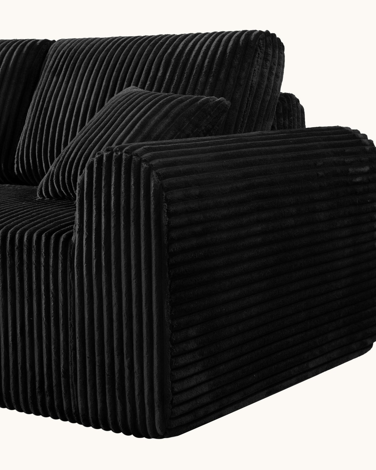 Cloud Modular L-Shaped Sectional with Chaise, 109 in in Black, chaise on the left, fabric close-up