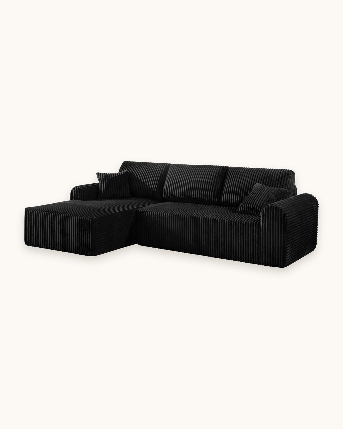 Cloud Modular L-Shaped Sectional with Chaise, 109 in in Black, chaise on the left, studio photo on a light background