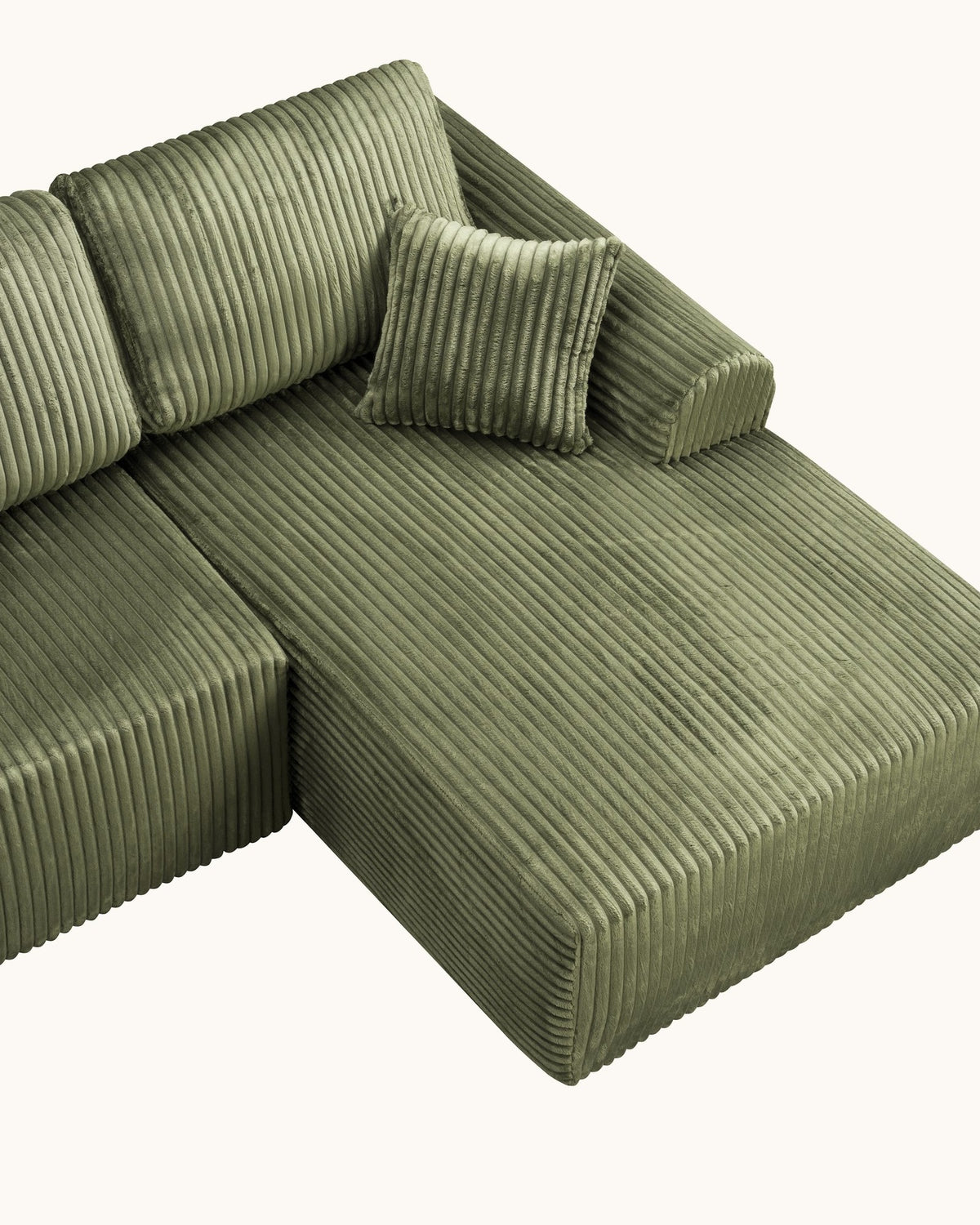 Cloud Modular L-Shaped Sectional with Chaise, 109 in in Green, chaise on the right, fabric close-up