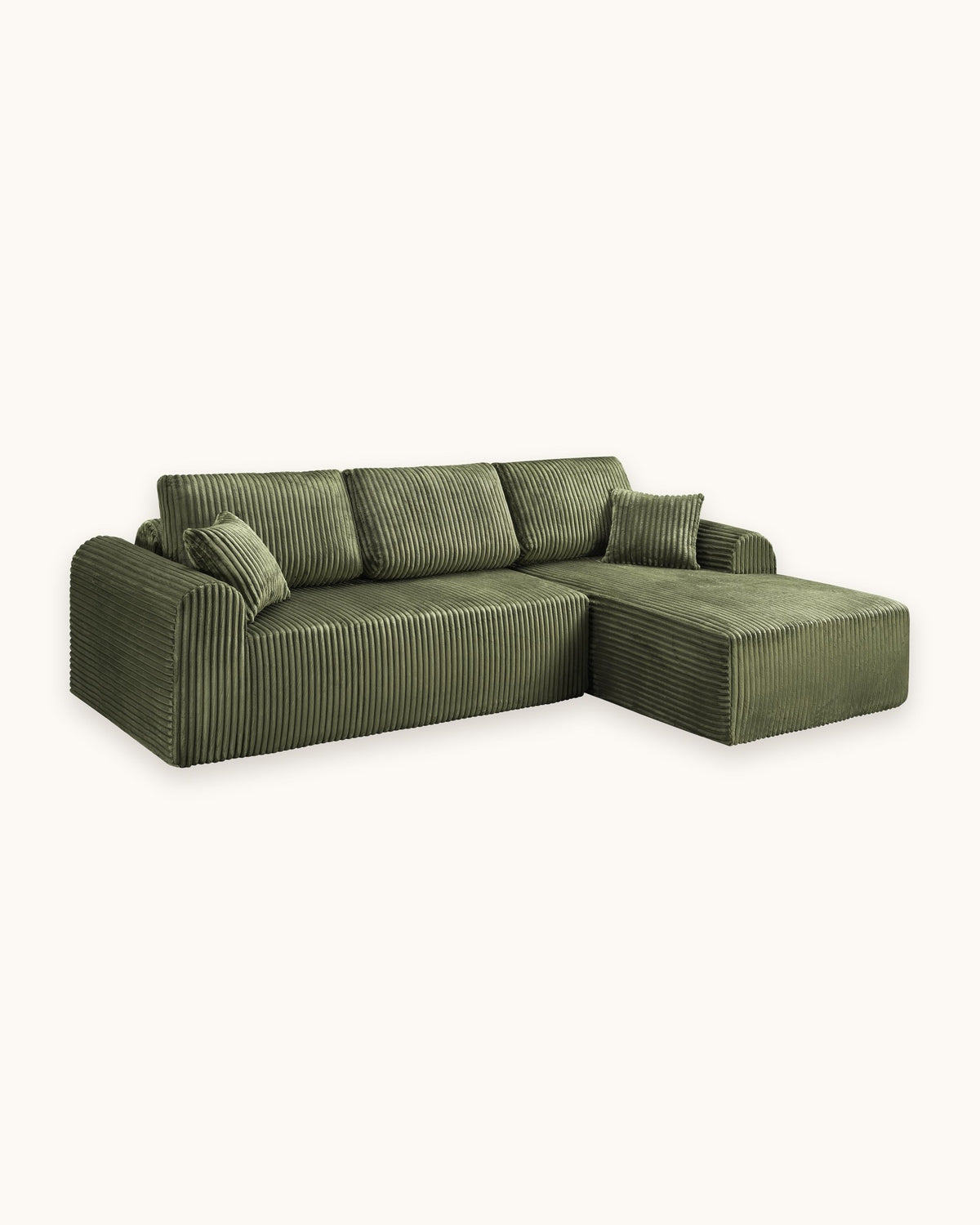 Cloud Modular L-Shaped Sectional with Chaise, 109 in in Green, chaise on the right, studio photo on a light background