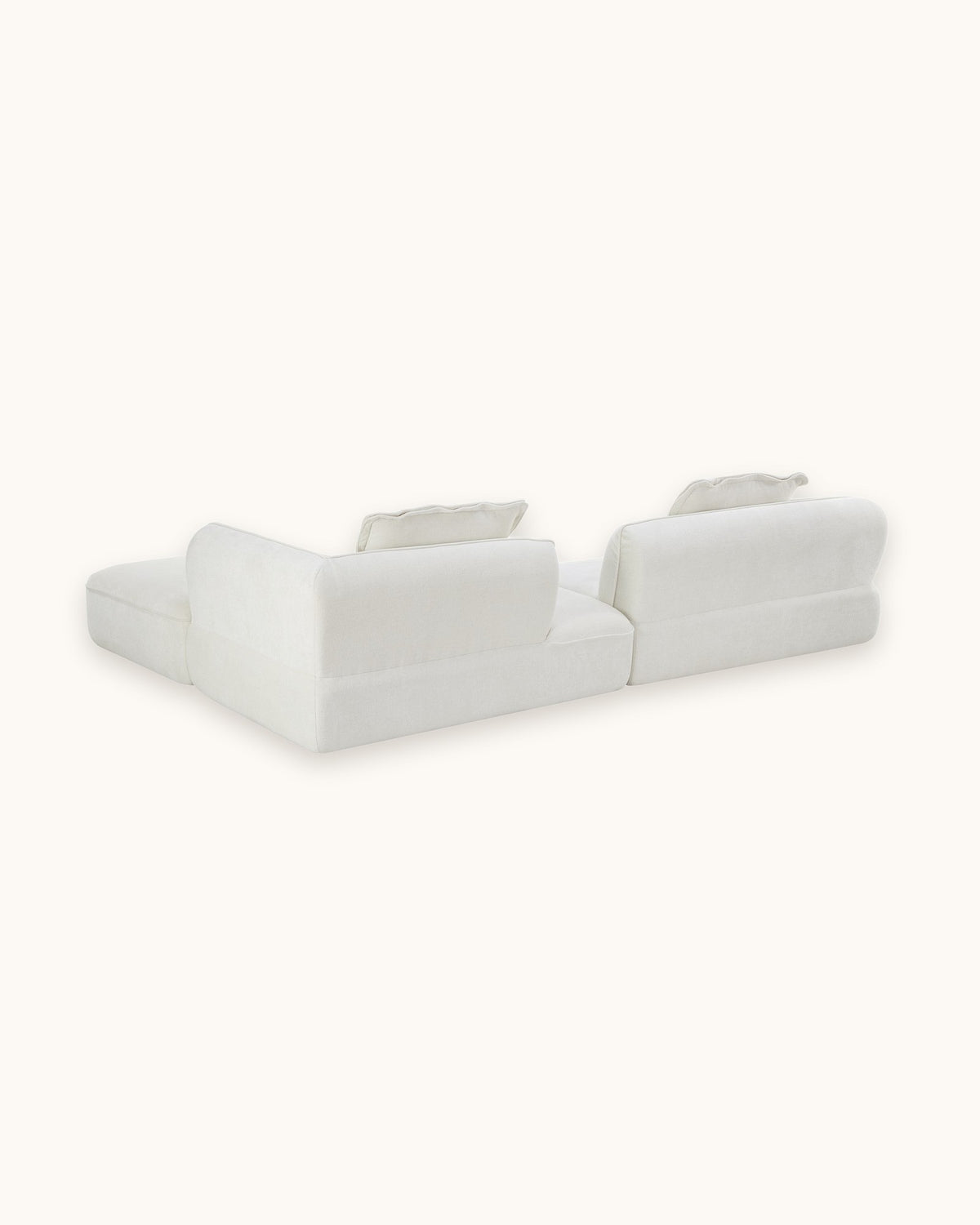 Compressed L-Shaped Sectional with Chaise, 122 in in Beige, back view
