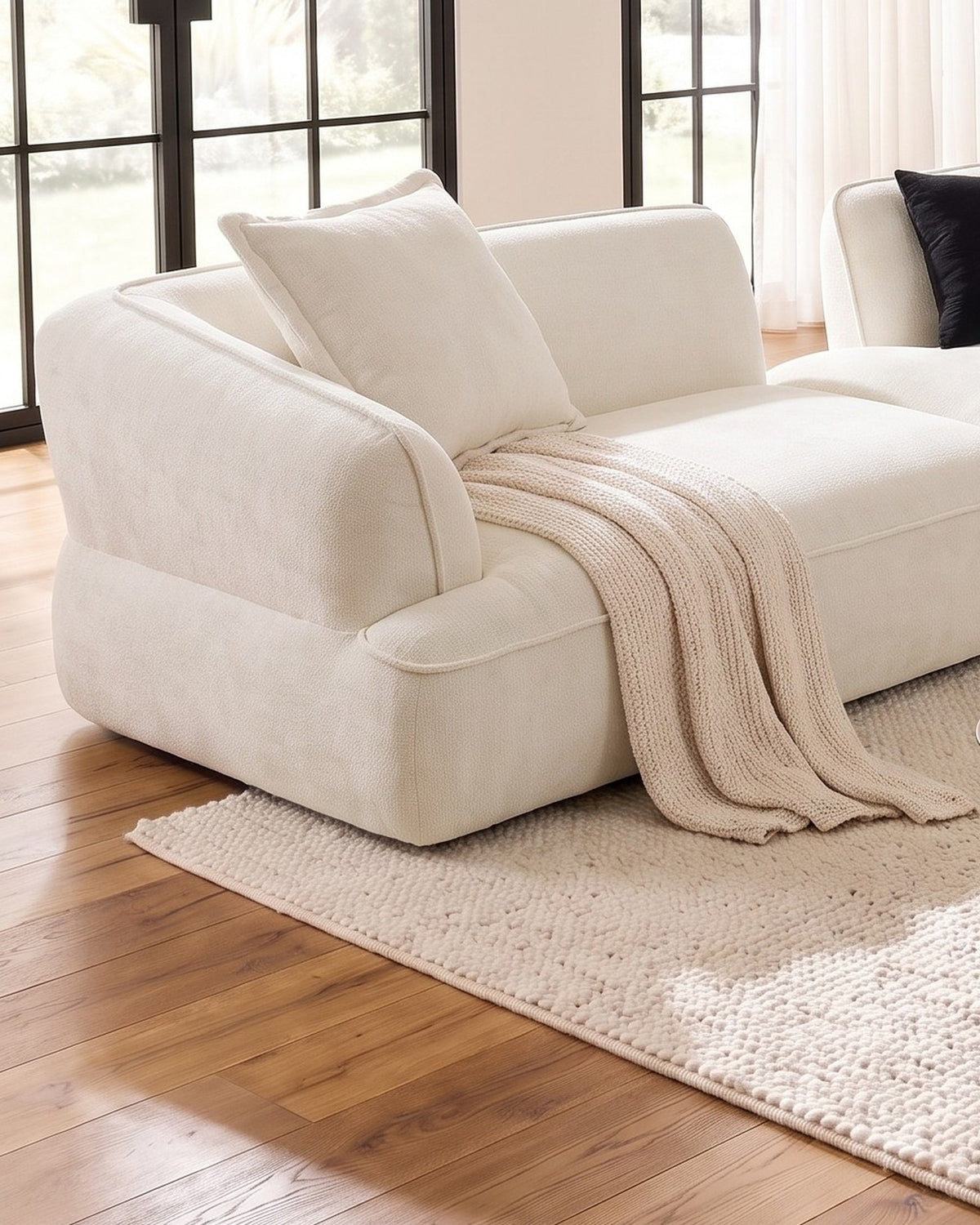 Compressed Sofa with Reversible Ottoman