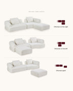 Compressed L-Shaped Sectional with Chaise, 122 in in Beige: ottoman on the right, on the left, or apart [c:beige]