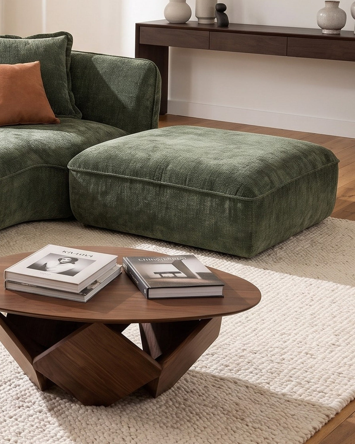 Loose ottoman of the Compressed L-Shaped Sectional with Chaise, 122 in in Green