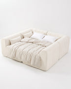 Compressed Modular Sectional, 145 in in Beige, unfolded into a bed [c:beige]