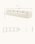 Compressed Modular Sectional, 145 in in Beige, dimensions diagram in inches [c:beige] [r:dims]