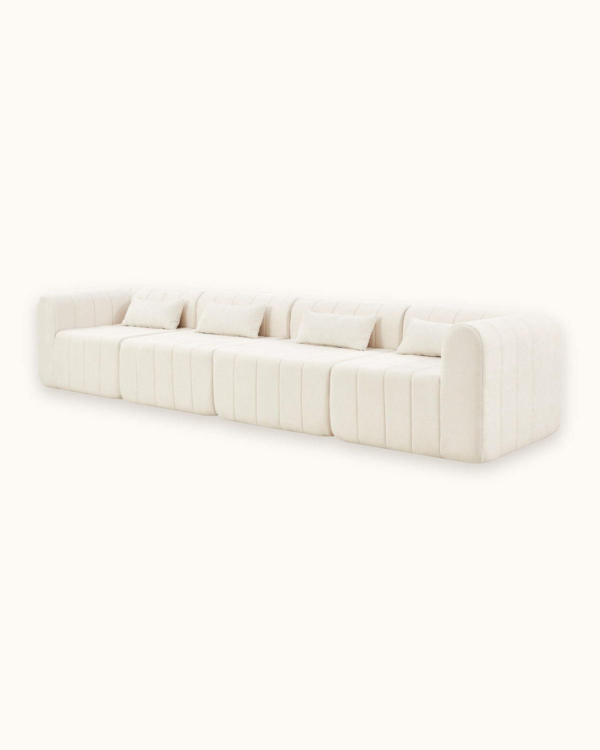 Compressed Modular Sectional, 145 in in Beige, studio photo on a light background