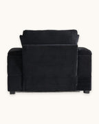 Corduroy Chair and a Half with Storage Arms and Ottoman in Black, back view [c:black]