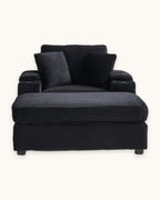 Corduroy Chair and a Half with Storage Arms and Ottoman in Black, studio photo on a light background [c:black] [pack]