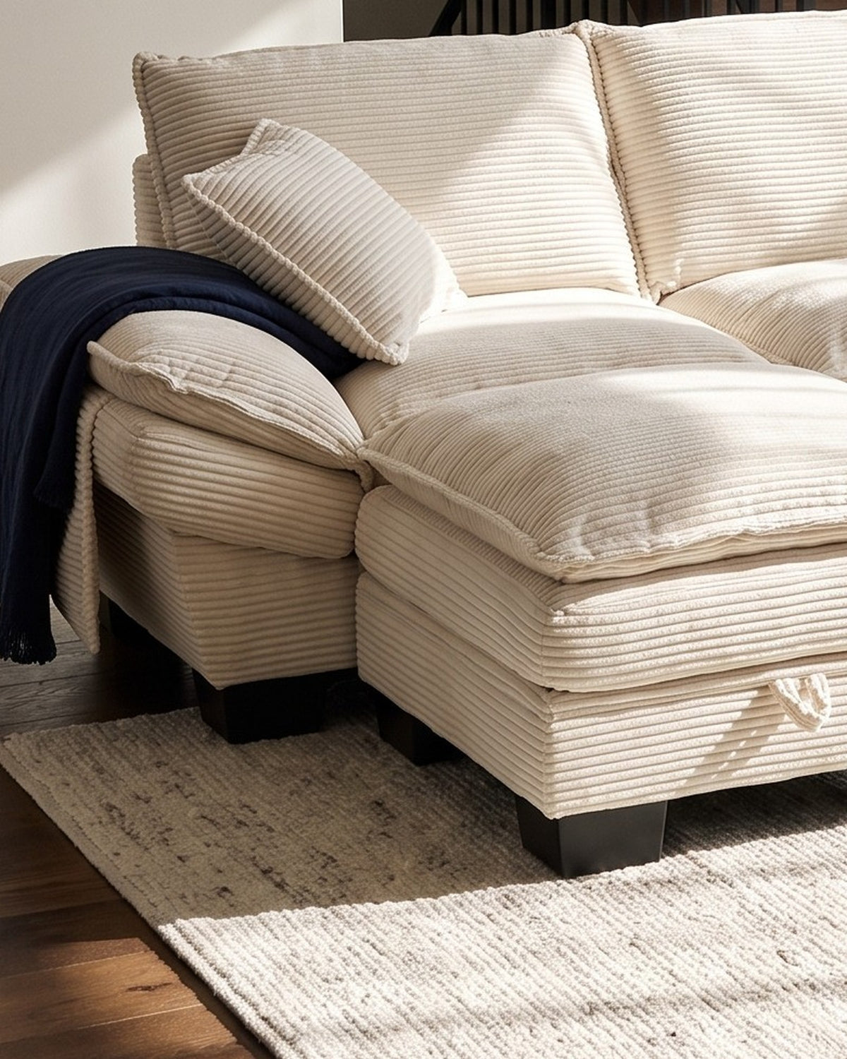 Corduroy Cloud Sectional with 2 Storage Ottomans