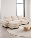 Corduroy Cloud Sectional with 2 Storage Ottomans, 102 in in Beige, styled in a bright living room [c:beige] [r:good]