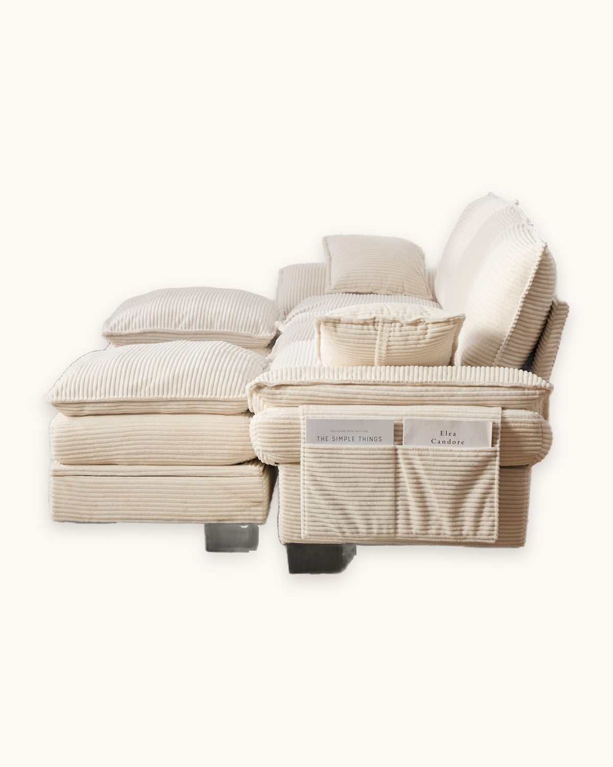 Corduroy Cloud Sectional with 2 Storage Ottomans, 102 in in Beige, side view