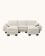Corduroy Cloud Sectional with 2 Storage Ottomans, 102 in in Beige, studio photo on a light background [c:beige] [pack]