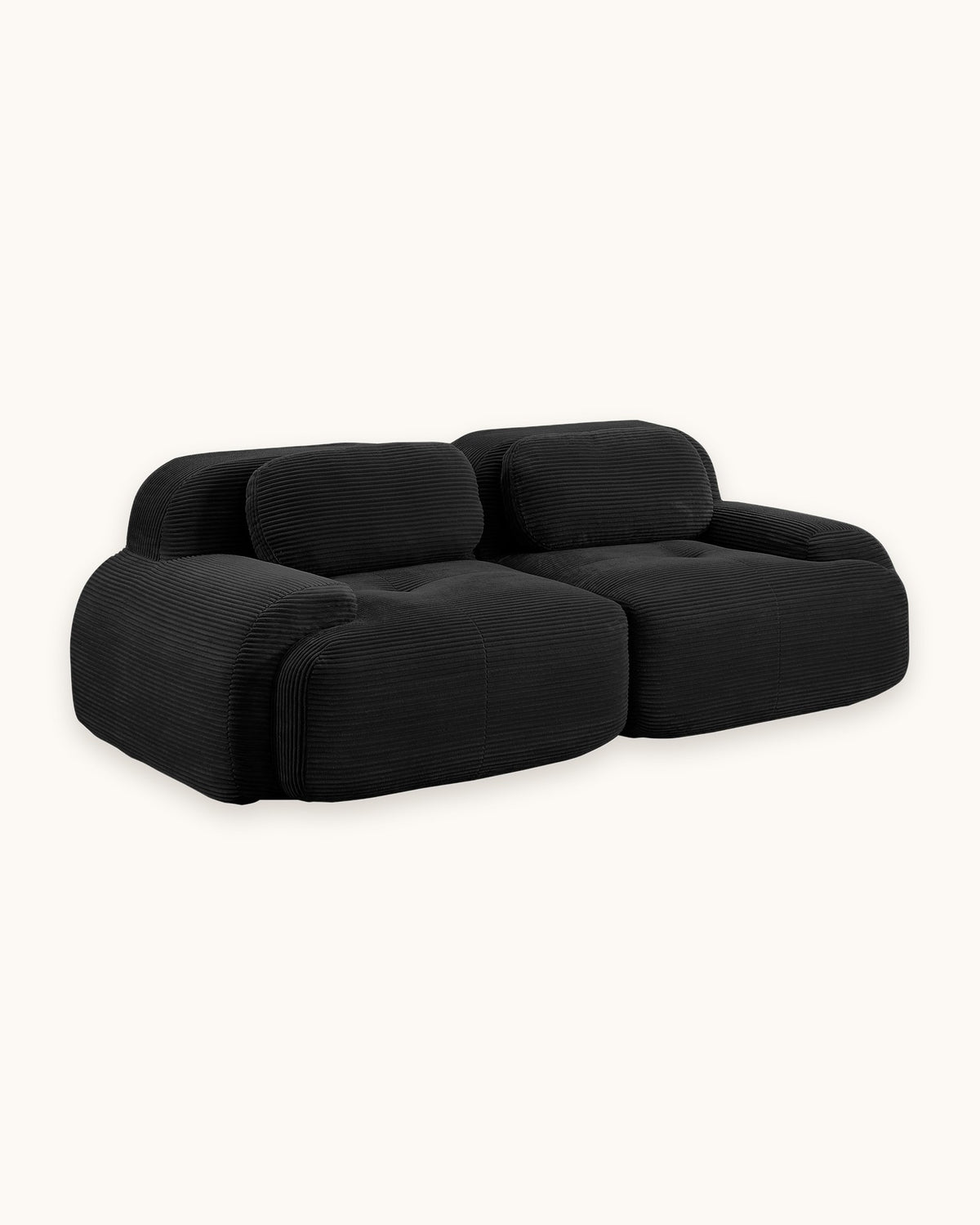 Corduroy Modular Loveseat, 82 in in Black, studio photo on a light background