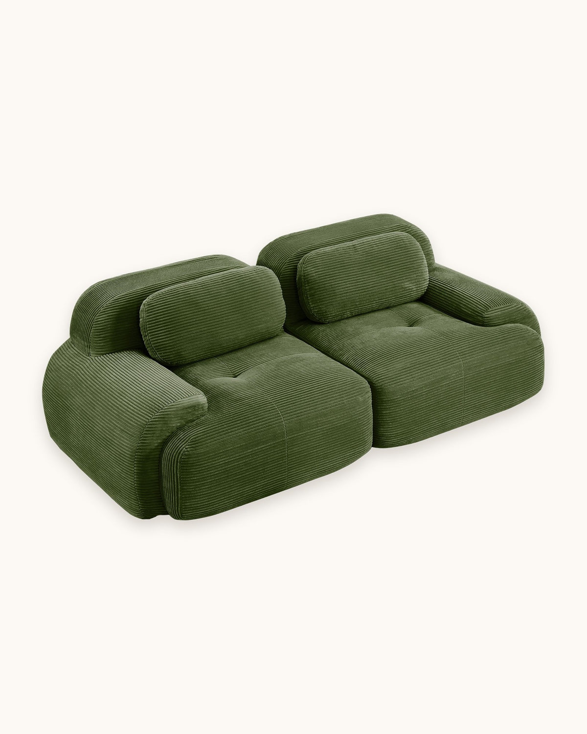 Corduroy Modular Loveseat, 82 in in Olive Green, studio photo on a light background