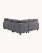 Corduroy Sleeper Sectional with Pull-Out Bed and Storage, 81 in in Grey, back view [c:grey]