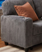 Corduroy Sleeper Sectional with Pull-Out Bed and Storage, 81 in in Grey, close-up of the left end [c:grey] [r:detail]