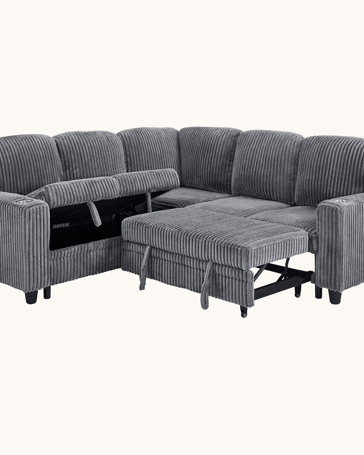 Corduroy Sleeper Sectional with Pull-Out Bed and Storage